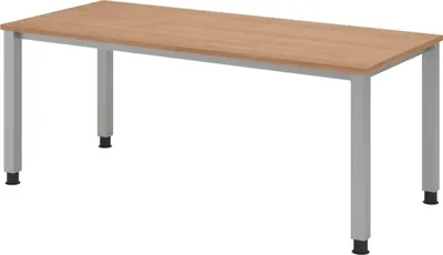 Produktbild von bümö Schreibtisch Serie-Q - Gestell: Silber, Nachbildung: Nussbaum, Größe:  180 x 80 cm