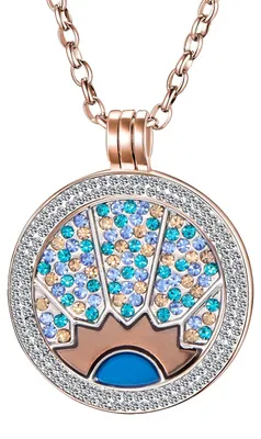 Produktbild von Morella Damen Halskette roségold 70 cm Edelstahl und Zirkonia Anhänger mit Coin Sonnenstrahlen 33 mm im Schmuckbeutel