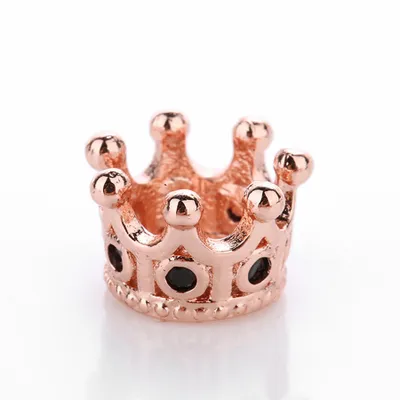 Immagine prodotto di Perline a foro grande 5 pezzi, corona 10,8 x 7,2 mm, oro rosa con pietre nere