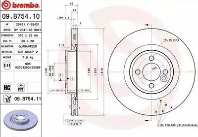 Produktbild von 2x BREMBO Bremsscheibe 09.B754.11 für MINI Schrägheck (R56) Clubman (R55) 45mm