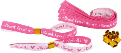 Produktbild von Oblique Unique JGA Armbänder Set 1x Braut - 9x Braut Crew Junggesellinnenabschied weiß pink