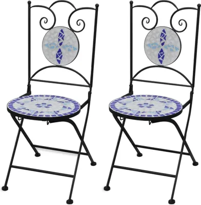 Image de Chaises pliables de bistro 2 pcs Céramique Bleu et blanc