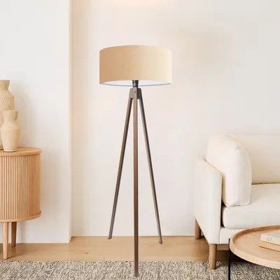 Image de Opviq, lampadaire haut de gamme, beige, hauteur 200 cm | Corps en tissu, diamètre de l'abat-jour : 38 cm, hauteur : 21 cm | Douille E27, 40 W max. | Design scandinave pour un intérieur moderne.