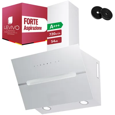 Immagine prodotto di LEVIVO A+++ Cuffia di aspirazione senza testa 60 cm ricircolo e scarico dell'aria con prestazioni d'aria di 720 m³/h, cuffia di aspirazione con 2 filtri a carboni attivi, 1 filtro antigrasso, 3 livelli