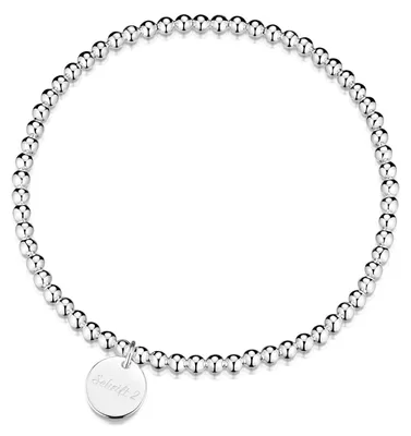 Produktbild von MATERIA by Matthias Wagner Stretcharmband Silber 925 Kugelarmband elastisch mit Gravur Anhänger rund SA-147-Z45