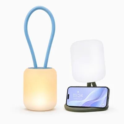 Produktbild von 2er LED Campinglampe,USB-Aufladung Nachtlicht,flexible Outdoorlampe zum Aufhängen,Hinstellen und Montieren,dimmbare Handyhalter Campingleuchte, KI-generiertes Bild