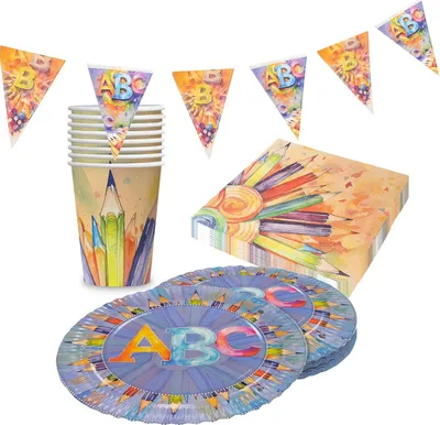 Produktbild von Back to School – 4-teiliges Partyset mit Tellern, Bechern, Servietten & Deko