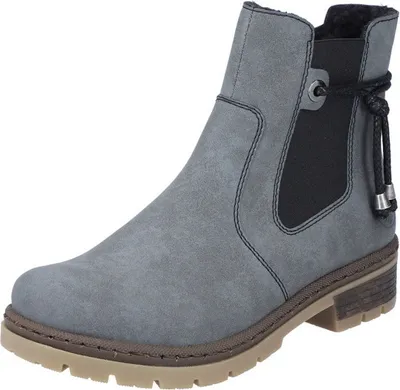 A single blue Rieker Chelsea boot is shown against a white background.
