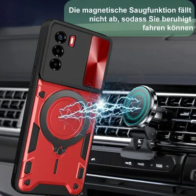 Produktbild von Outdoor Panzer Hülle für ZTE Handyhülle mit Slide Kameraschutz Ringhalter Bumper Blade A73 4G / V50 Smart Rot