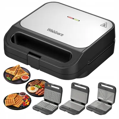 Produktbild von 3-in-1-Toaster, Grill und Waffeleisen, 1000 W, herausnehmbare Keramikplatten, Edelstahl