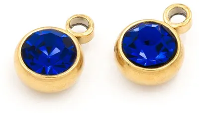 Produktbild von Vintageparts Anhänger Strassstein blau Edelstahl 304 goldfarben 8,2 x 5,8 mm, 2 Stück