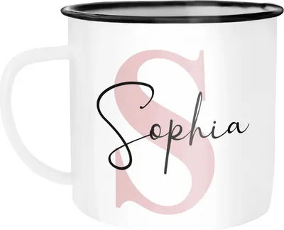 Produktbild von Emaille-Tasse mit Namen Buchstabe Emaille-Becher Monogramm Initiale personalisierte Geschenke Namensaufdruck SpecialMe® weiß-schwarz Emailletasse