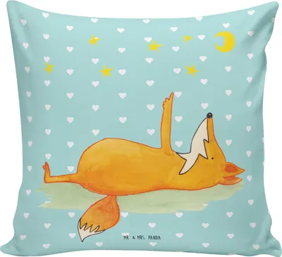 Produktbild von Mr. & Mrs. Panda kissen bedruckt Fuchs Sterne - Türkis Pastell - Geschenk, Spruch Positiv, Mond, Dekokissen Sofa, Sofakissen, Zierkissen, kuschelkissen 40x40