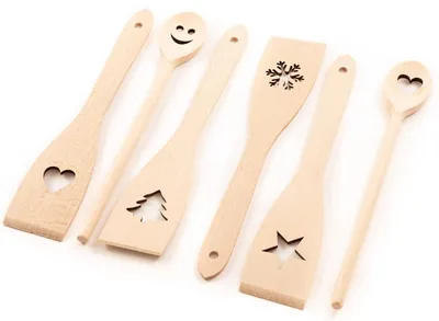 Imagen del producto de Juego de espátulas de madera de haya, de 6 piezas, de 30 cm, para la cocina