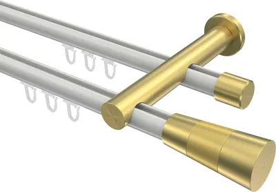 Produktbild von Interdeco Innenlaufstange / Gardinenstange mit Innenlauf Weiß / Messing-Optik, Typ Platon Tanara (Konus), 20 mm Ø 2-läufig, 200 cm