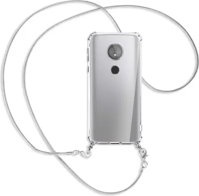 Produktbild von Handykette Backcover-Schutzhülle mit Band (Metall silberfarben) für Motorola Moto E5 / G6 Play - silberfarbene Kette Snake