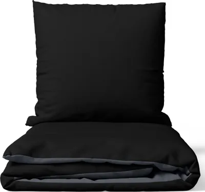 Produktbild von Bettwäsche 135x200 cm Baumwolle Luxus Satin 300 TC Hotelqualität Schwarz Seidig Glatt Pflegeleicht Wendeseite & Reißverschluss