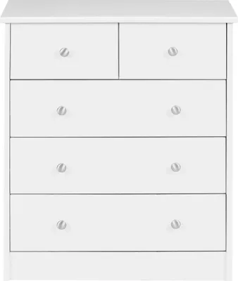 Obrázek produktu pro FineBuy Design Dřevěná komoda, bílá, 60 x 70 x 35 cm, s 5 zásuvkami, univerzální nábytek, plochý, do předsíně, moderní příborník, nadčasový příborník