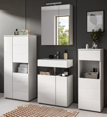 Produktbild von Badmöbel Set 4-teilig "Larik" in weiß Hochglanz Badkombination 188 x 190 cm