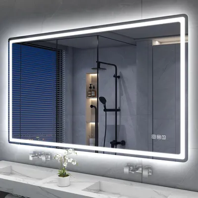 Zdjęcie produktu dla Lustro do łazienki z oświetleniem, 120x70 cm, bez ramki, z Bluetooth, funkcją zapobiegającą parowaniu, 3 regulowane barwy światła, klasa szczelności IP44