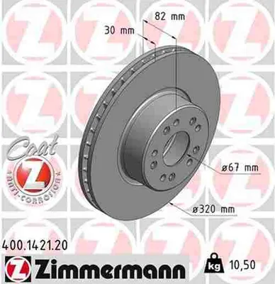 Obrázok produktu pre 2x ZIMMERMANN 400.1421.20 Brzdový kotúč prednej nápravy