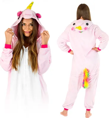 Obrázek produktu pro Dámský a pánský halloweenský kostým - jednodílné pyžamo Pink Pegasus - overal - karnevalové a pyžamové kostýmy pro dospělé, velikost L