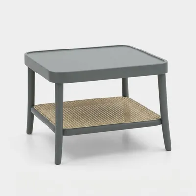 Produktbild von Quadratischer Couchtisch aus lackiertem Holz mit Wiener Geflecht Ablage Thomas - Grau