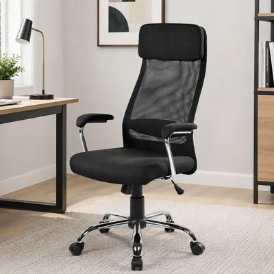 Produktbild von Bürostuhl Daafjeaide, Chefsessel mit Armlehnen, Ergonomischer Bürostuhl, 65x65h114/125 cm, schwarz