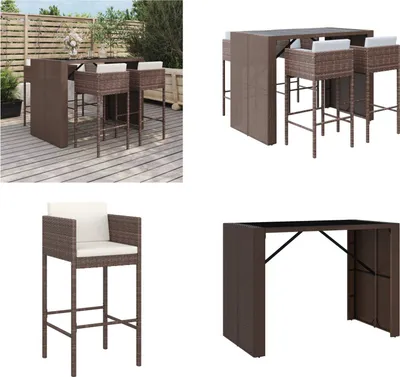 Produktbild von vidaXL 5 tlg. Gartenbar Set mit Kissen Braun Poly Rattan - Gartenbar Set - Gartenbar Sets - Garten Bar Set - Gartenbar