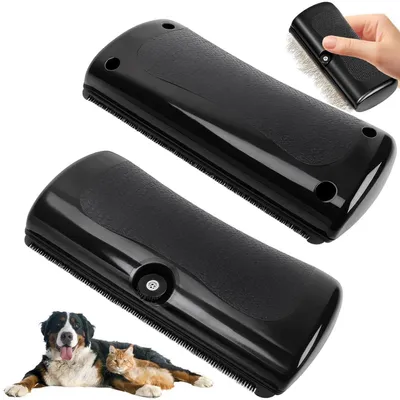 Image de Brosse pour chien, lot de 2, pour poils courts et sous-poil, avec manche ergonomique, noire, pour chiens et chats