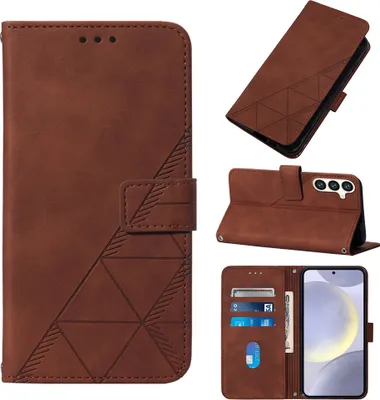 Produktbild von Galaxy S25 Hülle, Schlank Prägung Leder Kartenfächer Schutzhülle mit Ständer für Samsung Galaxy S25 Braun