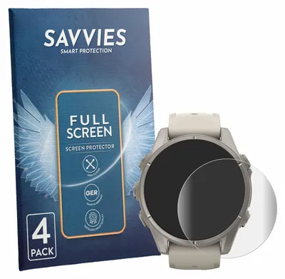 Produktbild von 4x Savvies Fullscreen Schutzfolie für Garmin Fenix 9 (43 mm) Displayschutz Folie Fullcover Klar Transparent