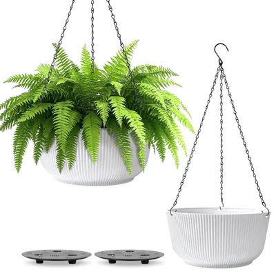 Produktbild von Blumenampel 2er Set Ø 25cm Weiß mit Bewässerungssystem Hängeampel Plastik