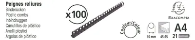 Immagine prodotto di Exacompta 75301E Spirali di rilegatura 10 mm 21 anelli per DIN A4 nero 100 pezzi