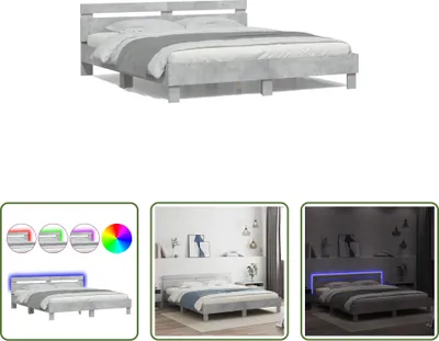 Produktbild von The Living Store Bettgestell mit Kopfteil und LED-Beleuchtung Betongrau