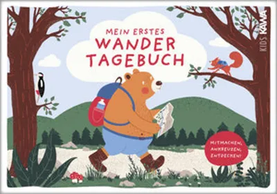 Obrázok produktu pre Erstes Wandertagebuch für Kinder 5-10 Jahre A5, 108 bunte Seiten zum Ausfüllen, mit Rätseln & Platz für 12 Touren