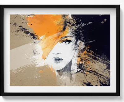 Produktbild von Portrait einer Frau abstrakt– Wandbild mit Rahmen – Gerahmtes Bild  – Wanddekoration – 80x60 cm –  Schwarz Rahmen