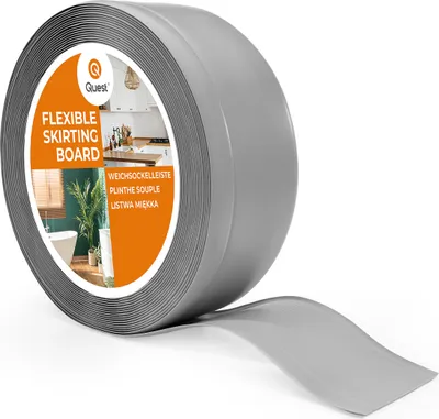 Produktbild von QUEST Weichsockelleiste ohne Klebeband 70x20mm, 1m, PVC Sockelleiste, Breite Knickleiste für Wände, Boden, Flexibel, Dekorativ, UV-beständig, grau