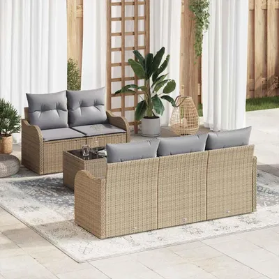 Image de Maison Exclusive - Ensemble de canapé de jardin Beige polyrotin