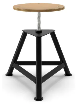 Produktbild von Werkstatthocker aus Buchenschichtholz mit drehbarem Sitz und Spindel-Höhenverstellung 400-600 mm