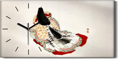 Produktbild von Dekor Leinwand Uhr Wandbilder 60x30 Malerei Asiatische Traditionell Kimono - schwarze Hände