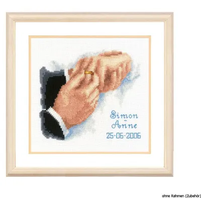 Immagine prodotto di Vervaco, kit per ricamo a punto croce "Con questo anello", schema a punti, tela Aida 14, 19x16 cm