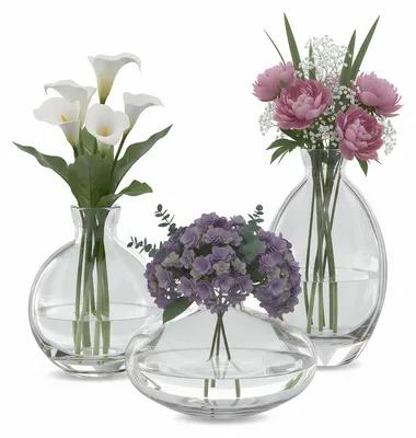 3er-Set Glas-Knopfvasen, Mini-Blumenvasen, klar, verschiedene Größen