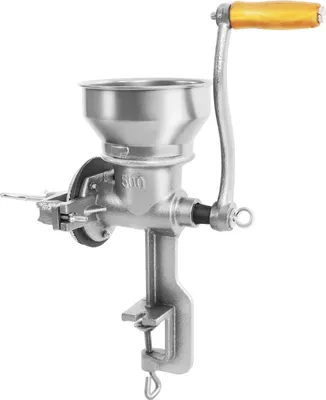 Produktbild von Manuelle Mühle - Handkurbel Getreidemühle - Gusseisen - Einstellbarer Mahlgrad - 14 cm Trichter, Tischklemme ≤4,5 cm - Für Kaffee, Nüsse, Weizen, Mais - Silber