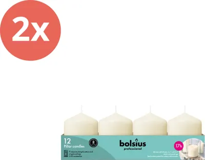 Obrázok produktu pre Bolsius - Sviečka v tvare stĺpika - 80/58 - 12 kusov v balení - Slonová kosť - Hodnotné balenie - 24 kusov - 2 balenia