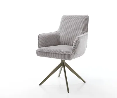Produktbild von DELIFE Drehstuhl Heira-Flex mit Armlehnen Cord Silbergrau Kreuzgestell breit Effektfinish Titan 360° drehbar Taschenfederkern