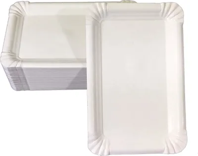 Zdjęcie produktu dla 100 płaskich papierowych talerzy białych kwadratowych 13 x 20 cm