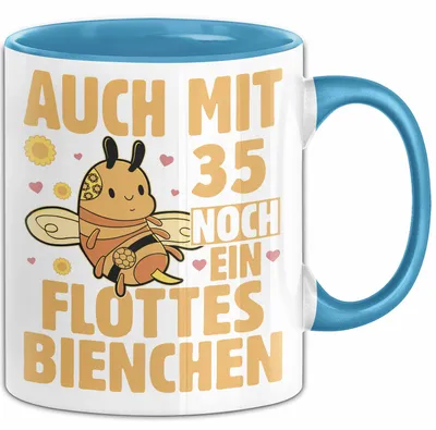 Produktbild von 35. Geburtstag Tasse Geschenk Frauen Mutter Lustig Auch mit 35 Noch Ein Flottes Bienchen Kaffee-Becher (Blau)