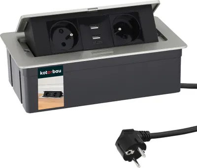 Produktbild von KOTARBAU® 2-fache Versenkbare Steckdosenleiste mit USB-Anschluss Aluminium Silber