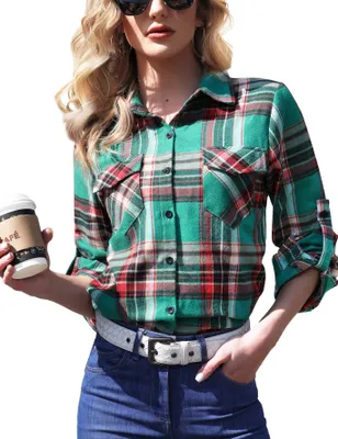 Productafbeelding van Solidchoice - Dames Geruite Blouse met Lange Mouwen van 100% Katoen